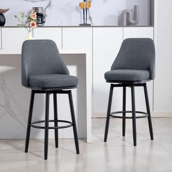 Set of 2 Modern Swivel Bar Stools, Dark Gray Fabric Counter Chairs with Steel Frame and Footrest, 42.25" High Padded Kitchen Island Stools for Home Bar and Dining Area