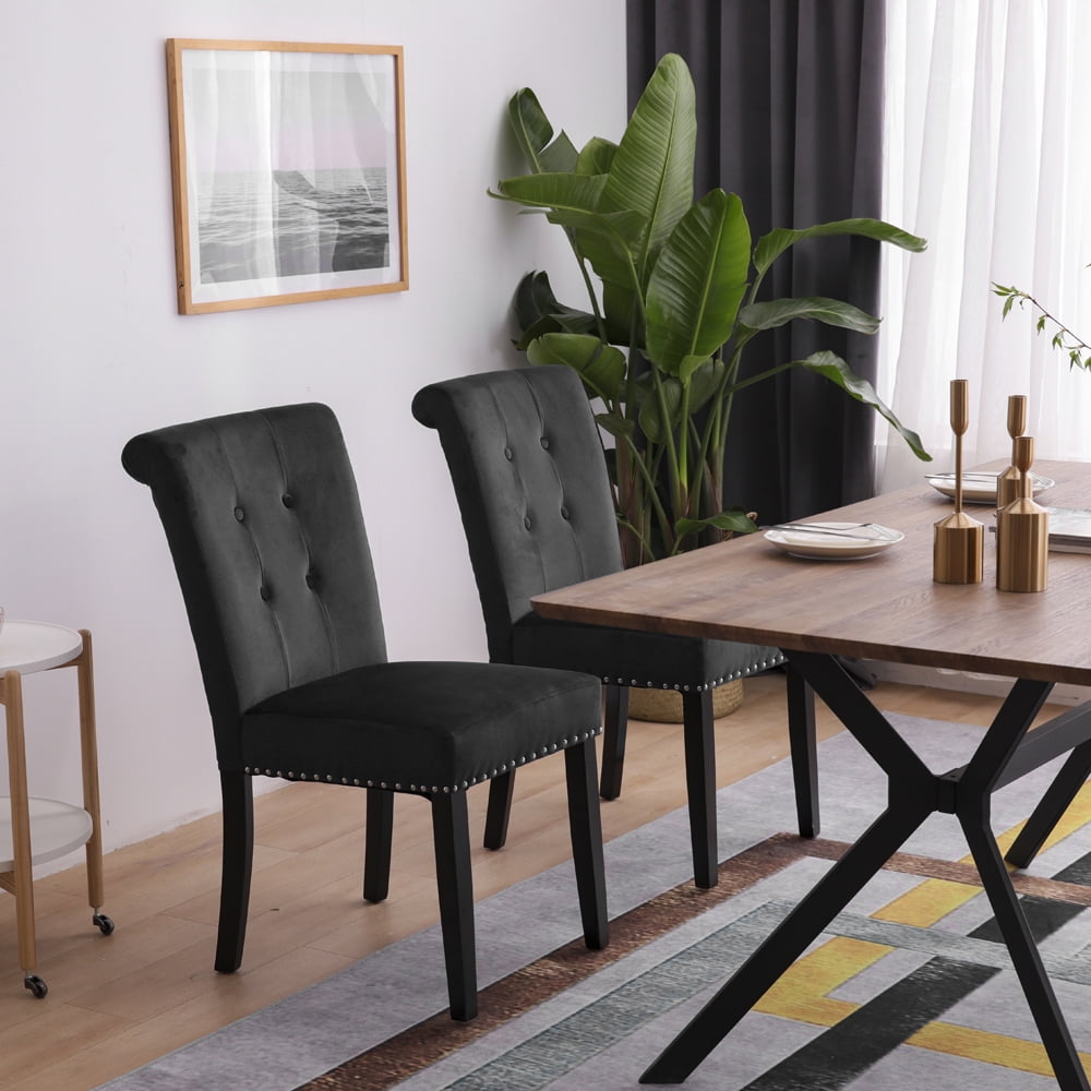 Set of 2 Modern Upholstered Dining Chair, Velvet Fabric Tufted Chairs ...