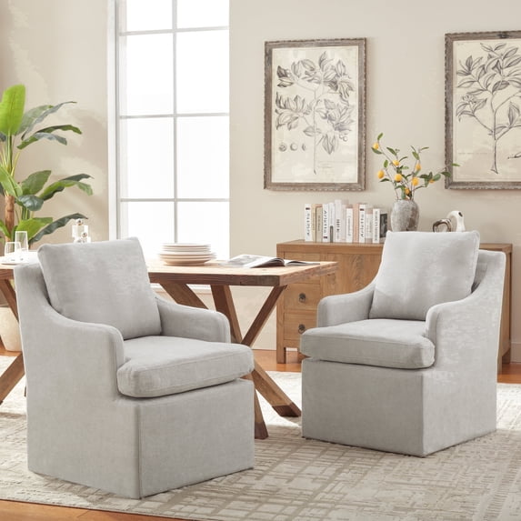 VKNOW Minimalist Upholstered Dining Chairs Set of 2 Ergonomic Comfort Dining Arm Chairs for Dining Room, Living Room, Office, Gray