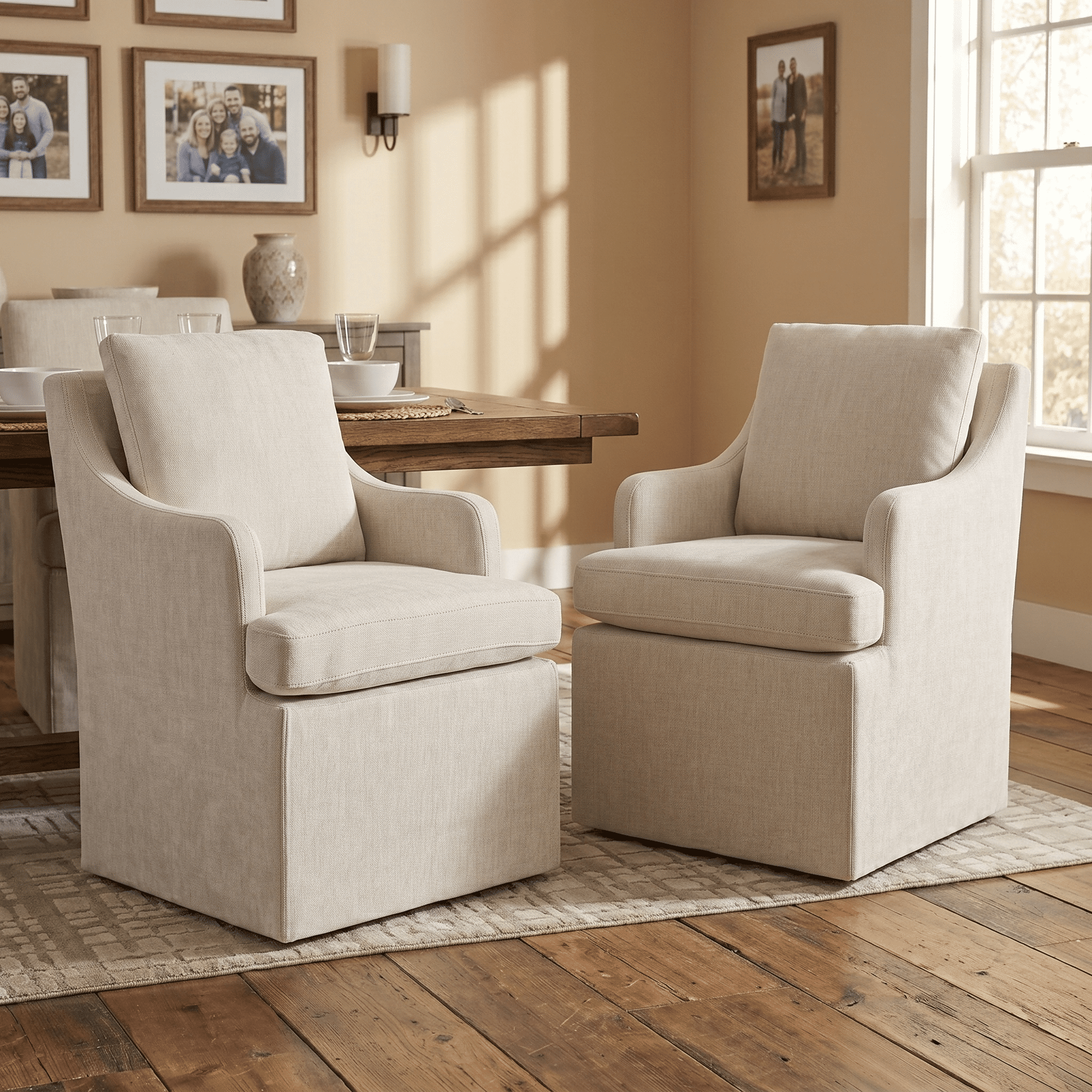Vknow Furniture Minimalist Upholstered Dining Chairs Set of 2 Ergonomic Comfort Dining Arm Chairs for Dining Room, Living Room, Office,Cream