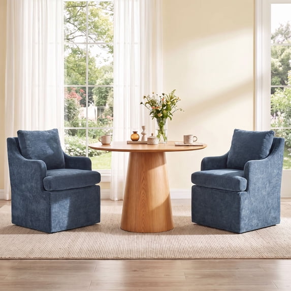 Usaint Set of 2 Upholstered Dining Chairs with Rolling Casters and Armrests for Kitchen and Dining Room,Blue