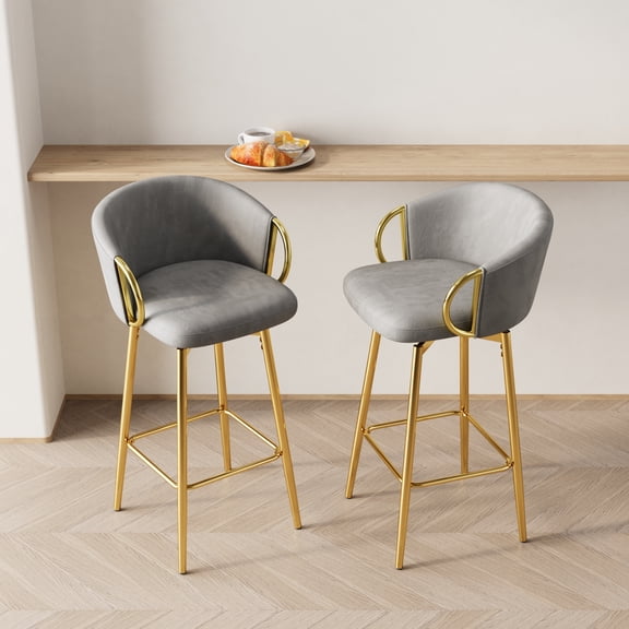 Set of 2 Modern Velvet Swivel Bar Chairs, 30" High Back Stools with Comfortable Padded Seat, 360 Rotation, Stable Metal Legs for Home Bar, Kitchen Counter, Dining, Beige Grey