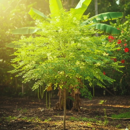 Set 2 Moringa Oleifera Live Plant Per Pot, Moringa Trees Well Rooted for Zones 9 to 11, Drumstick Moringa