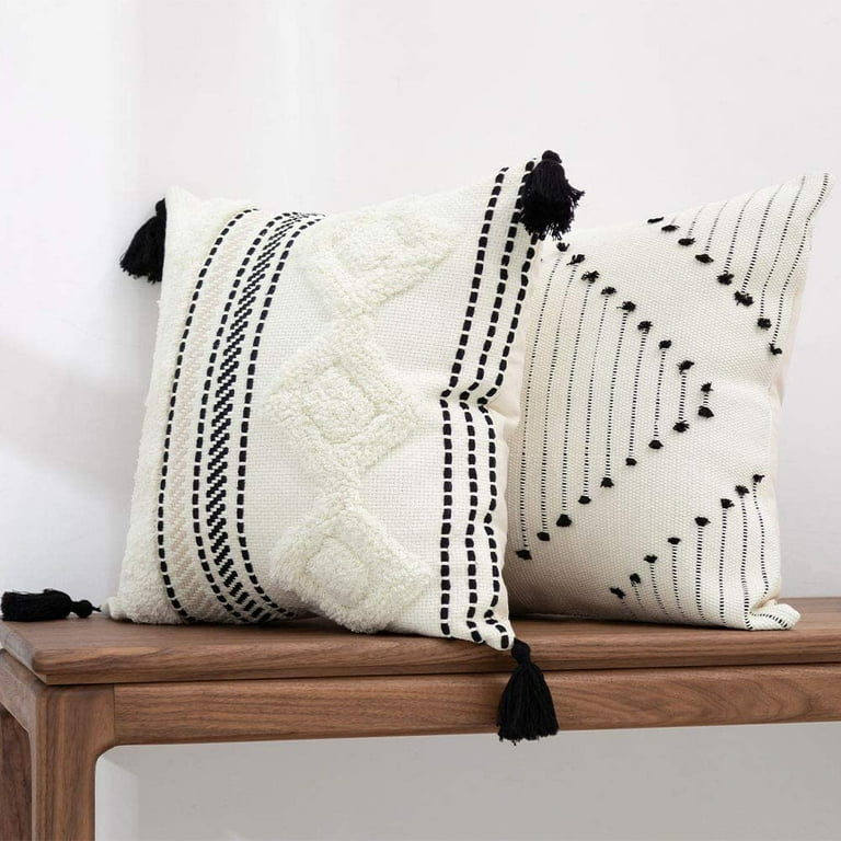 Set of 4 Cream Boho Throw Pillow Covers 18x18 Decorative Pillows
