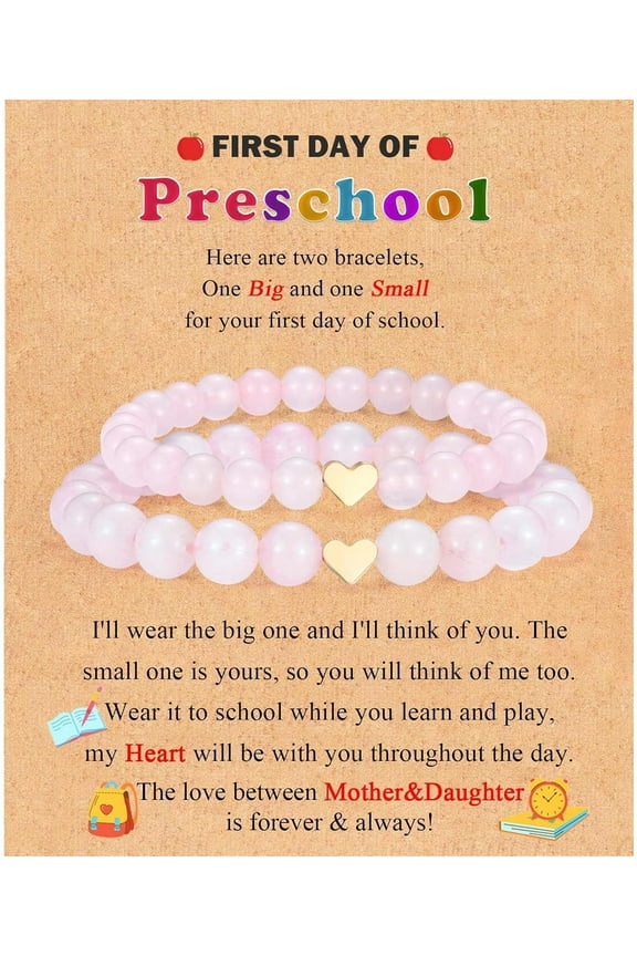 Set of 2 Mother And Daughter First Day of School Kindergarten Preschool 1st/2nd Grade Back to School Bracelet Gifts, Christmas Valentines Mothers Day Easter Graduation Birthday Gifts for Girls Women