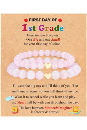 Set of 2 Mother And Daughter First Day of School Kindergarten Preschool 1st/2nd Grade Back to School Bracelet Gifts, Christmas Valentines Mothers Day Easter Graduation Birthday Gifts for Girls Women