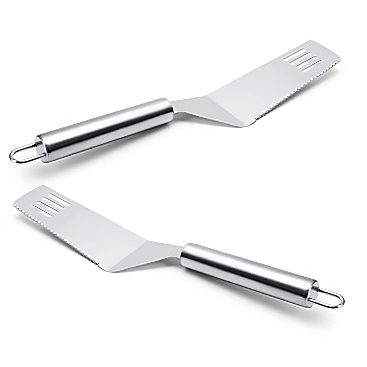 Set of 2 Multi-Purpose Stainless Steel Spatulas for Kitchen Use, Rectangle Head, Hang Loop, Pie Cutter, Lasagna Cutter, Cake Server, Pizza Lifter, 11"L x 2" W