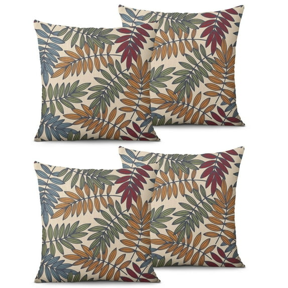 Set Of 2 Multicolored Leaves Tropical Botanical Pillow Covers 16x16 Inch Linen Decorative Square Throw Pillow Covers for Living Room Sofa Couch Decoration