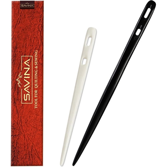 Set 2 Nalbinding Needle Bone & Horn with Large Two-Eyed. Handmade Binding Tool, Multipurpose Weaving/Knitting/Stitching Needles for Craft Work