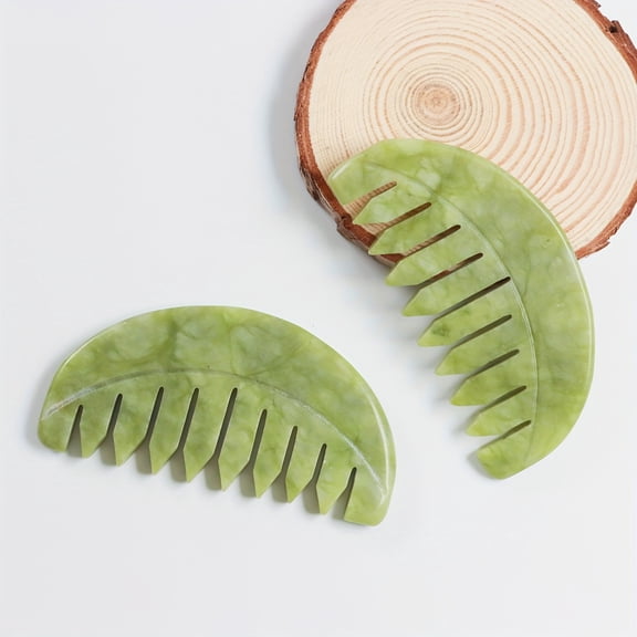 Set of 2 Natural Xiuyan Stone Combs for Head Massage - Gua Sha Scalp Scraping Tool. Versatile Handheld Massage Instruments. Green Scalp Massager for Stress And Relaxation, Caring for The Head