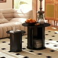 thumbnail image 1 of Set of 2 Nesting Coffee Table Round Wood Side End Table Set Nightstand for Small Spaces Farmhouse with Hidden Storage,Sliding Door Living Room,Bedroom(Black), 1 of 13