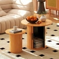 thumbnail image 1 of Set of 2 Nesting Coffee Table Round Wood Side End Table Set Nightstand for Small Spaces Farmhouse with Hidden Storage,Sliding Door Living Room,Bedroom(Light Brown), 1 of 15