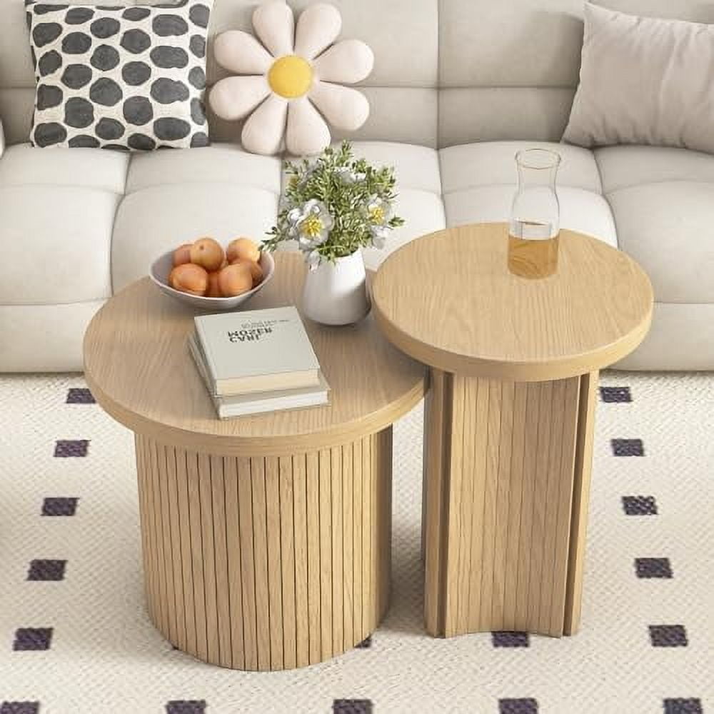 Set of 2 Nesting Coffee Tables Farmhouse,Round Coffee Tables Living ...