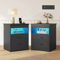 thumbnail image 1 of Set of 2 Nightstand with 2 Storage Drawers and Charging Station, Modern Night Stand Bedside Table with LED Lights and Sliding Desktop, Large End Side Table for Bedroom Living Room, Black, 1 of 11