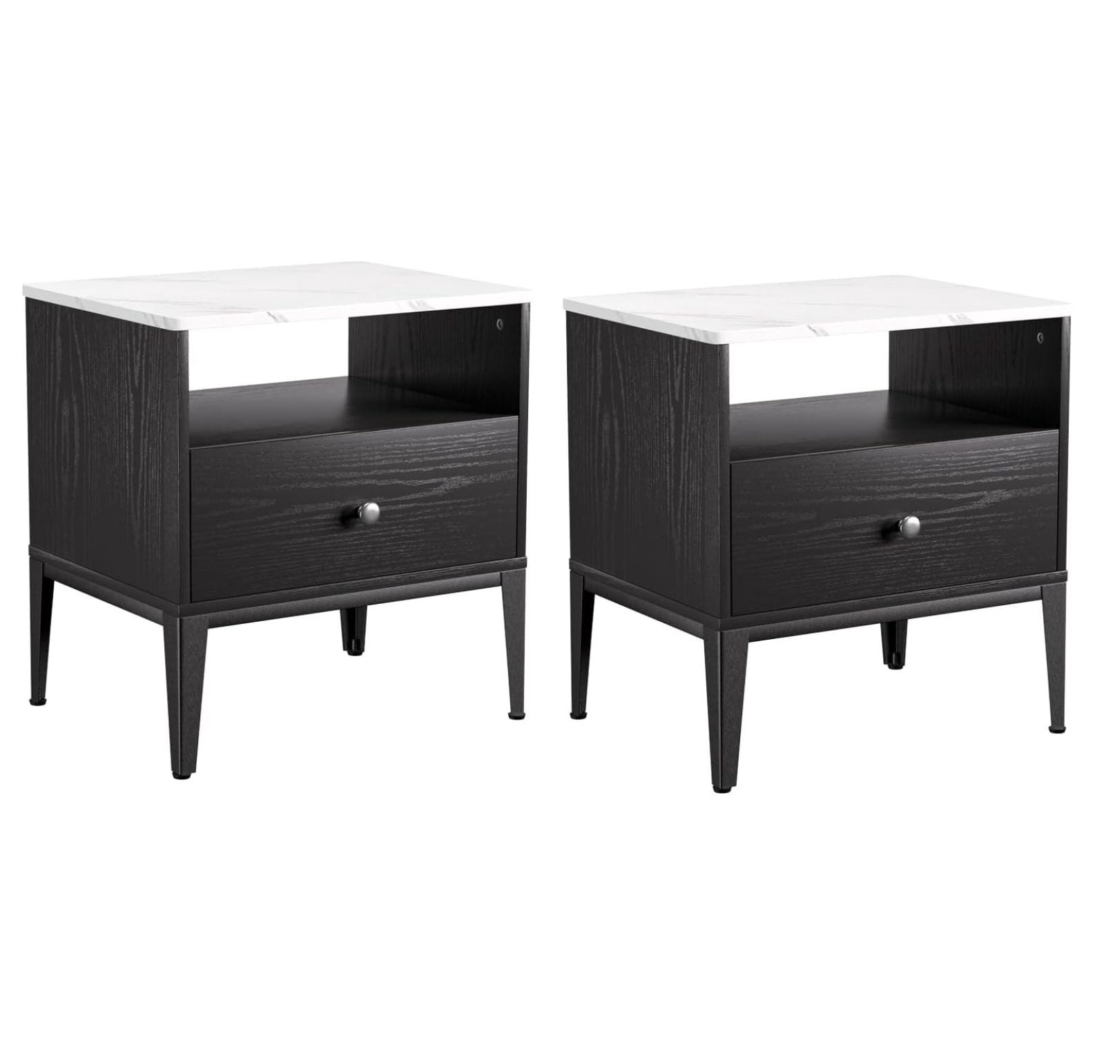 Set of 2 Nightstand, End Table with Drawer and Open Shlef, Bed Side