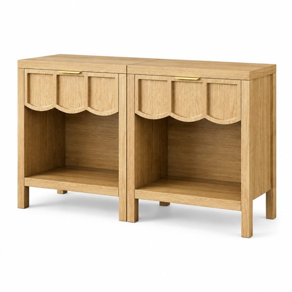 Set of 2 Nightstands 24 inch, Solid Wood End Table with Wave Panel Drawer, Mid Century Modern Chest of Drawers, Wooden Side Table Bedside Table for Bedroom, Living Room, Small Space, Natural Finish