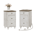thumbnail image 1 of Set of 2 Nightstands with Charging Station, End Table featuring Power Outlets & USB Ports, Modern Side Table having Drawer and Storage Cabinet for Bedroom, Rustic White, 1 of 7