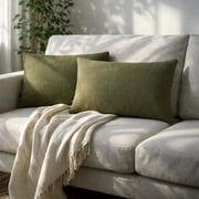 Set of 2 Olive Green Luxury Lumbar Pillow Cover 12"x18" | Contemporary Linen Oblong Cushion Cover | Solid, Textured Pillowcases for Bedroom, Couch & Sofa, Home D cor - Olive Green Linen