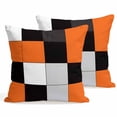 thumbnail image 1 of Set of 2 Orange Black Patchwork Pillow Covers 16x16 Inch, Abstract Geometric Art Decorative Throw Pillow Cases Cotton Cushion Covers for Sofa Couch Bed Living Room Bedroom Home Decor, 1 of 9