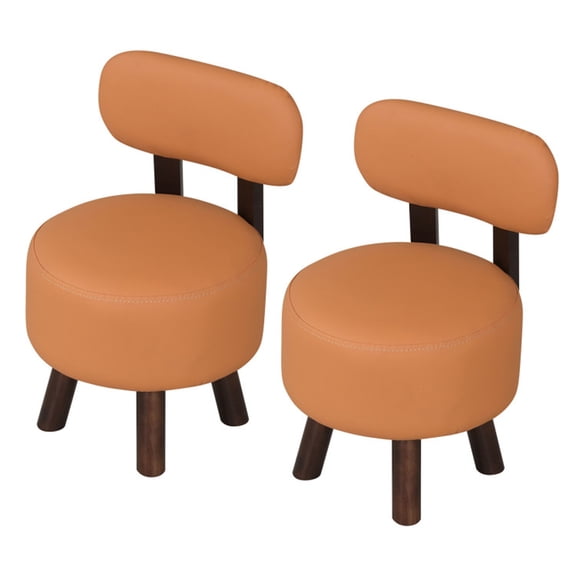 Set of 2 Orange Faux Leather Low Footstools with Backrest, 141320 Inch Solid Rubber Wood Frame Small Round Padded Stools, 330 LBS Capacity Stackable Multi-Purpose Entryway Shoe Changing Stools