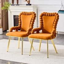Set of 2 Orange Puffy Bubble Chair Ball Chain Chair Velvet Dining Chairs with Gold Legs, Upholstered Accent Chairs with Armrests for Dining Room & Kitchen
