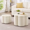 thumbnail image 1 of Set of 2 Ottoman with Storage,Flower Shape Petal Ottoman,Upholstered Velvet Storage Ottoman Bench,for for Living Room, Living Room and Entryway - Cream, 1 of 8
