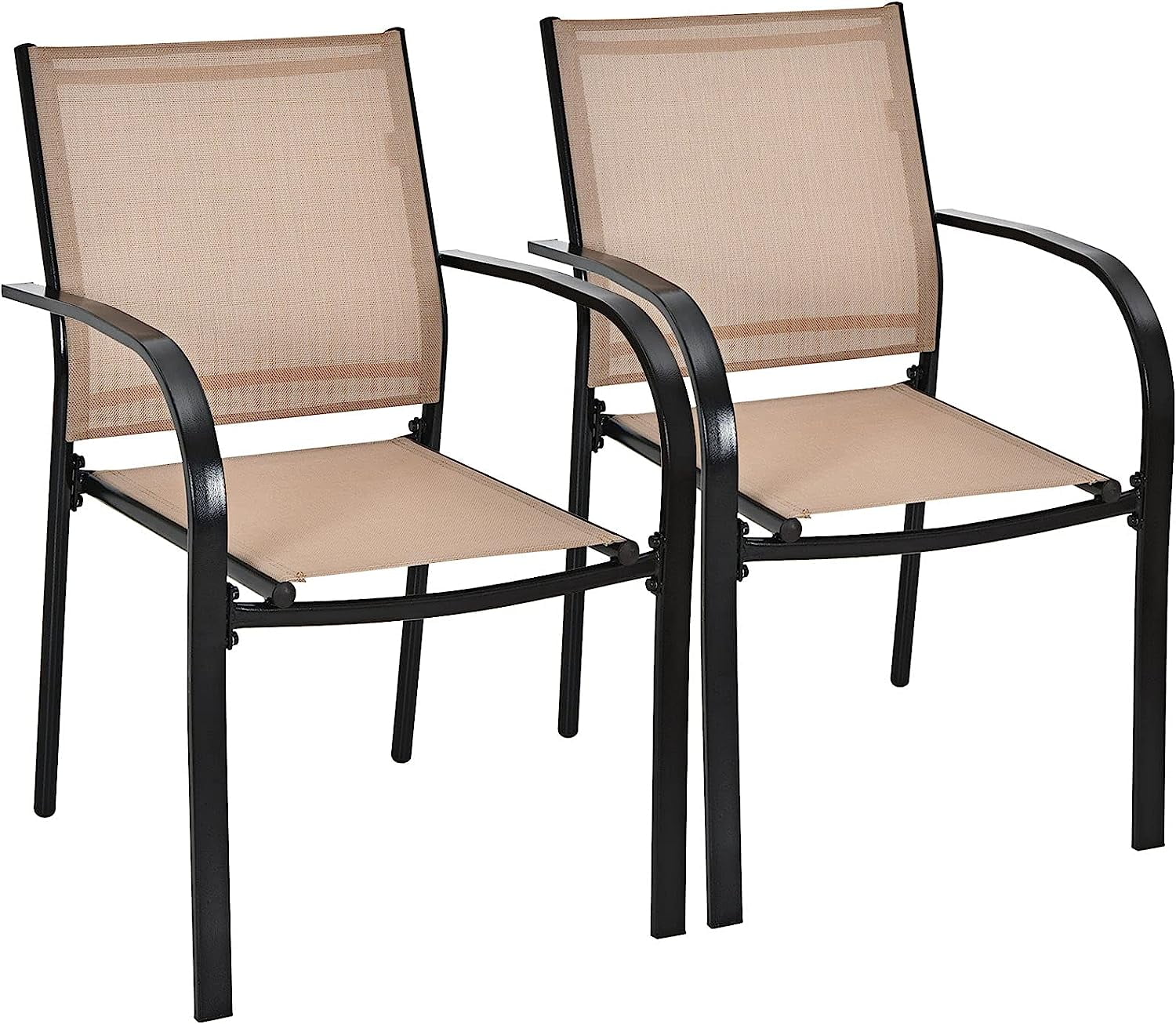 Set of 2 Outdoor Patio Chairs, Stackable Lawn Chairs with Armrests and
