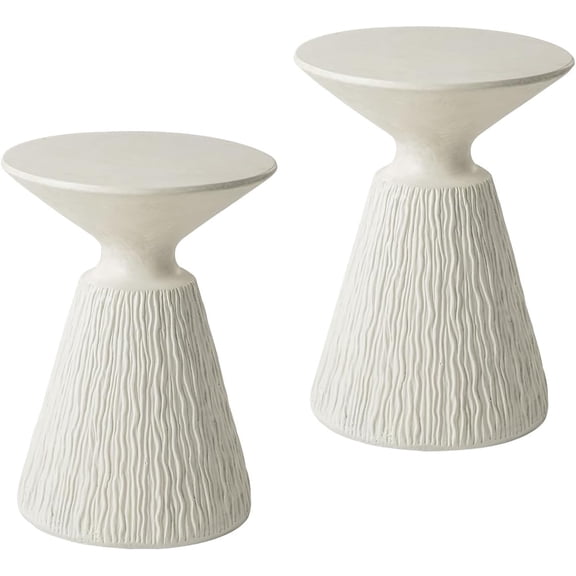 Set of 2 Outdoor Side Table, White Mushroom Shaped MgO Accent Table, Lightweight Patio End Table with Rotund Base, Round Top Plant Stand for Garden and Deck