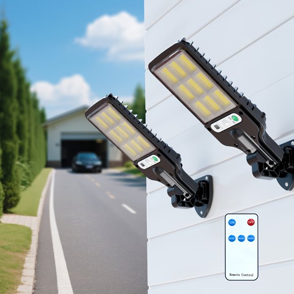 Set of 2 Outdoor Solar- LED Street, Security Wall Featuring Remote Control, with 3 Modes Suitable for Gardens, Streets, Decks, Terraces, Garages, And Patios