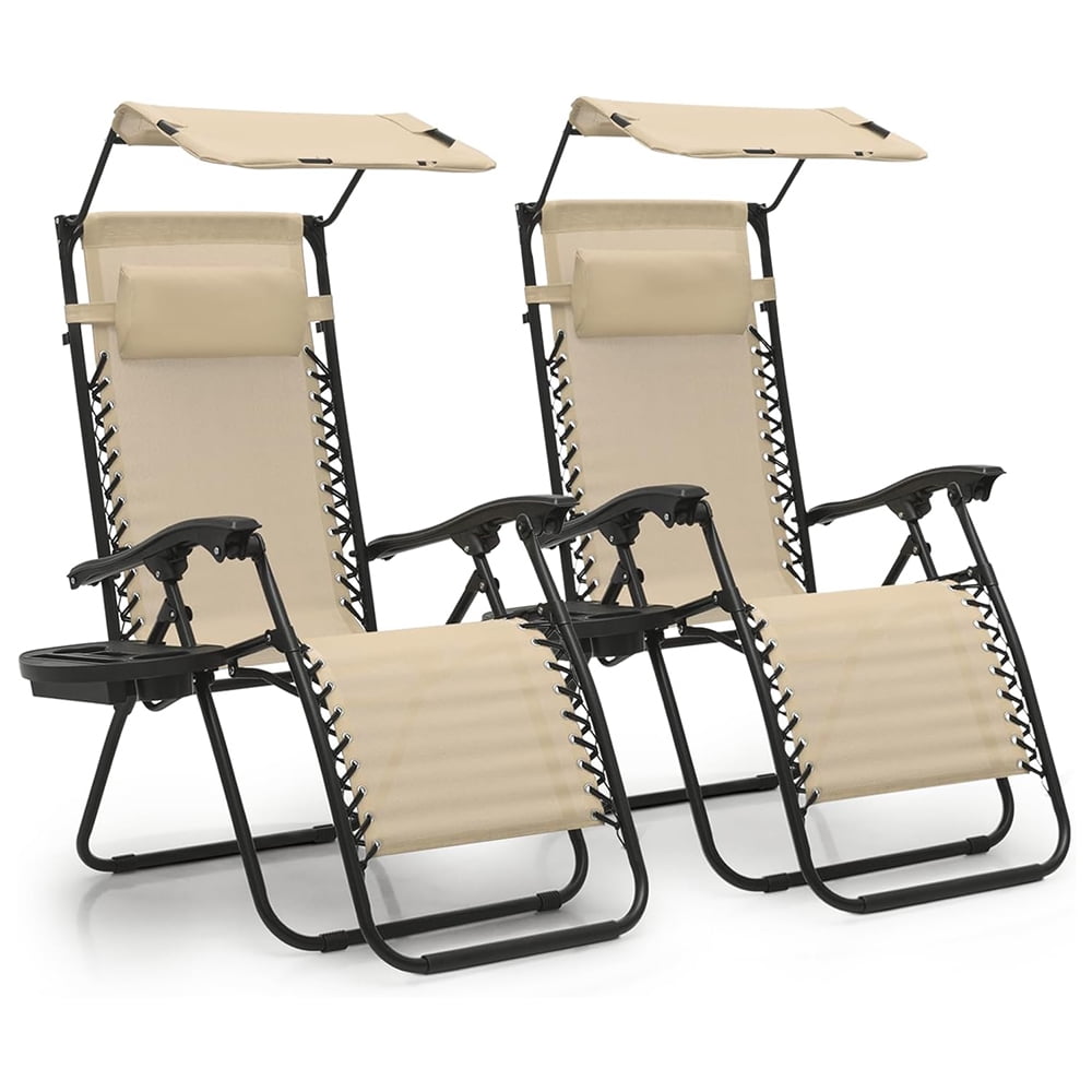 Set of 2 Outdoor Zero Gravity Chair Reclining Lounger, Patio Sunshade ...