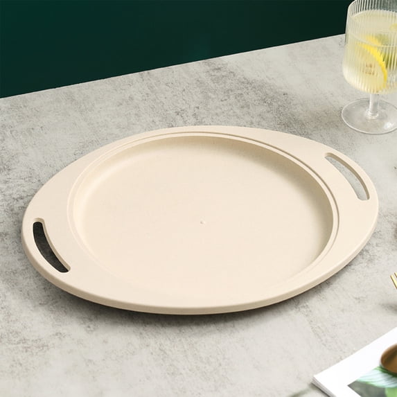 Set of 2 Oval Plastic Dinner Plates with Handles for Serving, Stackable Heat Resistant Dishwasher Safe Melamine Dinnerware for Home Kitchen or Restaurant