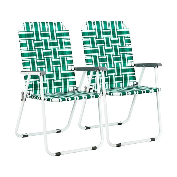 Oversize Patio Webbed Folding Chairs, Set of 2 Outdoor Beach Chair, Portable Camping Chair for Yard, Garden, Dining, Backyard, Lawn, Green, Classic