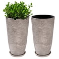 thumbnail image 1 of QCQHDU 21 inch Tall Planters with Saucer,2 Pack 9 Gallon Stone Round Pots for Indoor Plants,Outdoor Patio & Porch Decor, Heavy Duty Weatherproof Plant Containers,Gray, 1 of 8