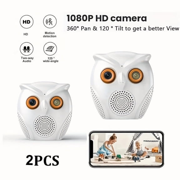 2Pcs Owl Shaped HD Security Camera Smart Human Detection USB Powered Wireless Monitor for Home Small Store Alarm System