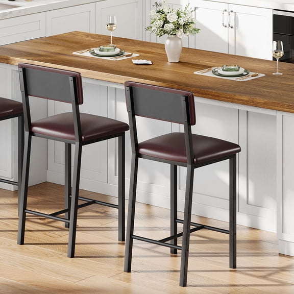 Set of 2 PU Leather Counter Height Bar Stools,400 lbs Heavy-Duty Metal Frame,Ergonomic Backrest & Footrest, Thick Cushion,for Kitchen Island, Dining Room, Apartment, Lounge,Brown