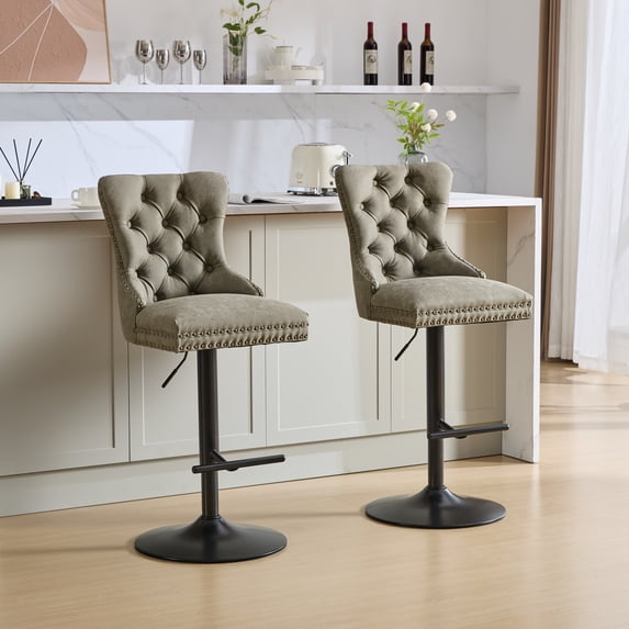 Set of 2 PU Leather Swivel Barstools Adjusatble Seat Height from 26-33 Inch, Modern Bar Stools with Backs Comfortable Tufted for Home Pub and Kitchen Island