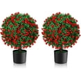 Set of 2 Pack Artificial Boxwood Topiary Ball Trees 21.6'', Outdoor