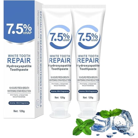 Set 2-Pack Hydroxyapatite Toothpaste for Teeth Remineralization, Enamel Repair, Sensitivity Relief & Whitening Fluoride-Free, Deep Cleaning Care, Fresh Breath