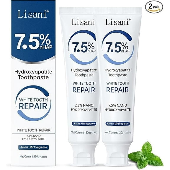 Set 2-Pack Hydroxyapatite Toothpaste for Teeth Remineralization, Enamel Repair, Sensitivity Relief & Whitening Fluoride-Free, Deep Cleaning Care, Fresh Breath