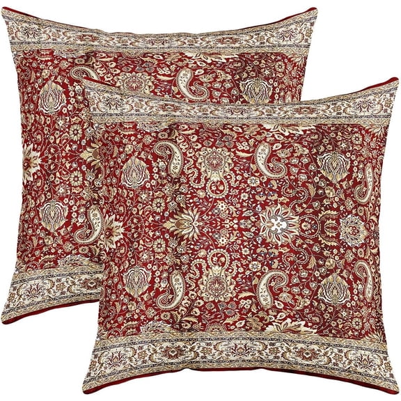 Set of 2 Paisley Throw Pillow Covers 20x20, Red Yellow Floral Pillow Covers For Men Women, Boho Flowers Exotic Tribal Retro Fashion Cushion Covers Bohemian Damask Egyptian Decorative Pillow Covers