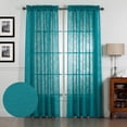 thumbnail image 1 of Set 2 Panels Rod Pocket Translucent Light Filtering Faux Linen Textured Solid Privacy Window Curtains, Teal, 63" Long, 1 of 4