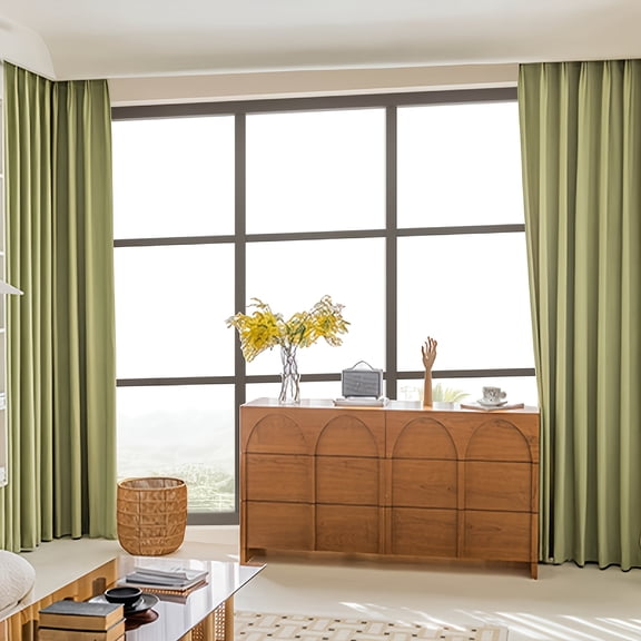 Set of 2 Panels Zen Art Sage Green Embossed Herringbone Curtains, Luxury Carved Textured Heavyweight Drapes, Elegant Pinch Pleated Room Darkening Window Treatments for Living Room (Light Olive)