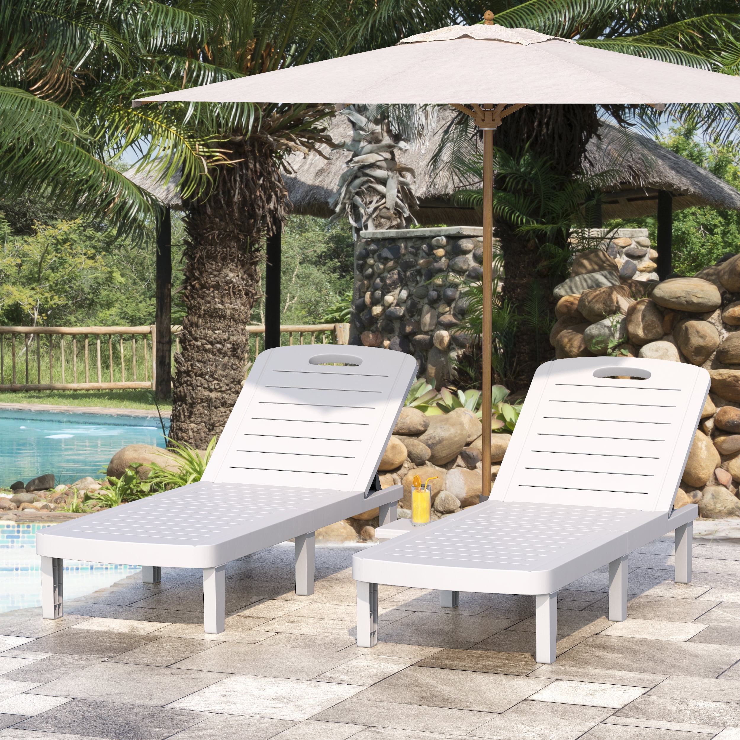 Set of 2 Patio Chaise Lounge, Outdoor Pool Lounge Chair for 2, Layout Chair  Outdoor Furniture Adjustable with 5 Positions | Side Table | Max Weight
