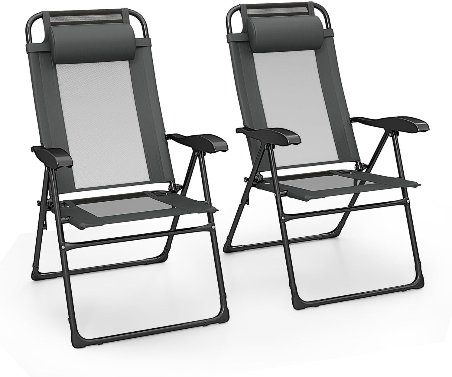 Level Fun Chair Set of 2 Patio Folding Chairs, Portable Outdoor Dining Chairs with 7 ...