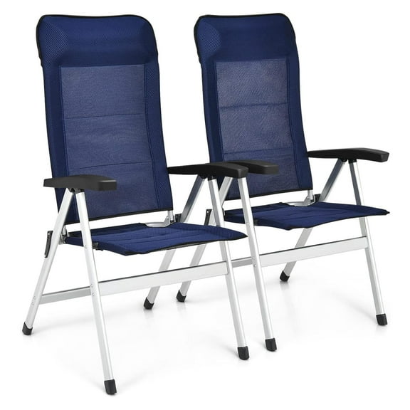 Set of 2 Patio Folding Chairs, Portable Reclining Chairs with 7-Position Adjustable Back & Padded Headrest, Outdoor Indoor High Back Chaise Lounge Armchair for Poolside, Yard, Lawn, Navy 1