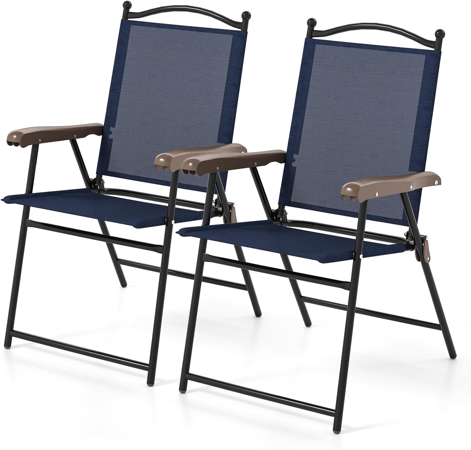 Set of 2 Patio Folding Chairs Sling Portable Dining Chair Set with Armrest main image 1