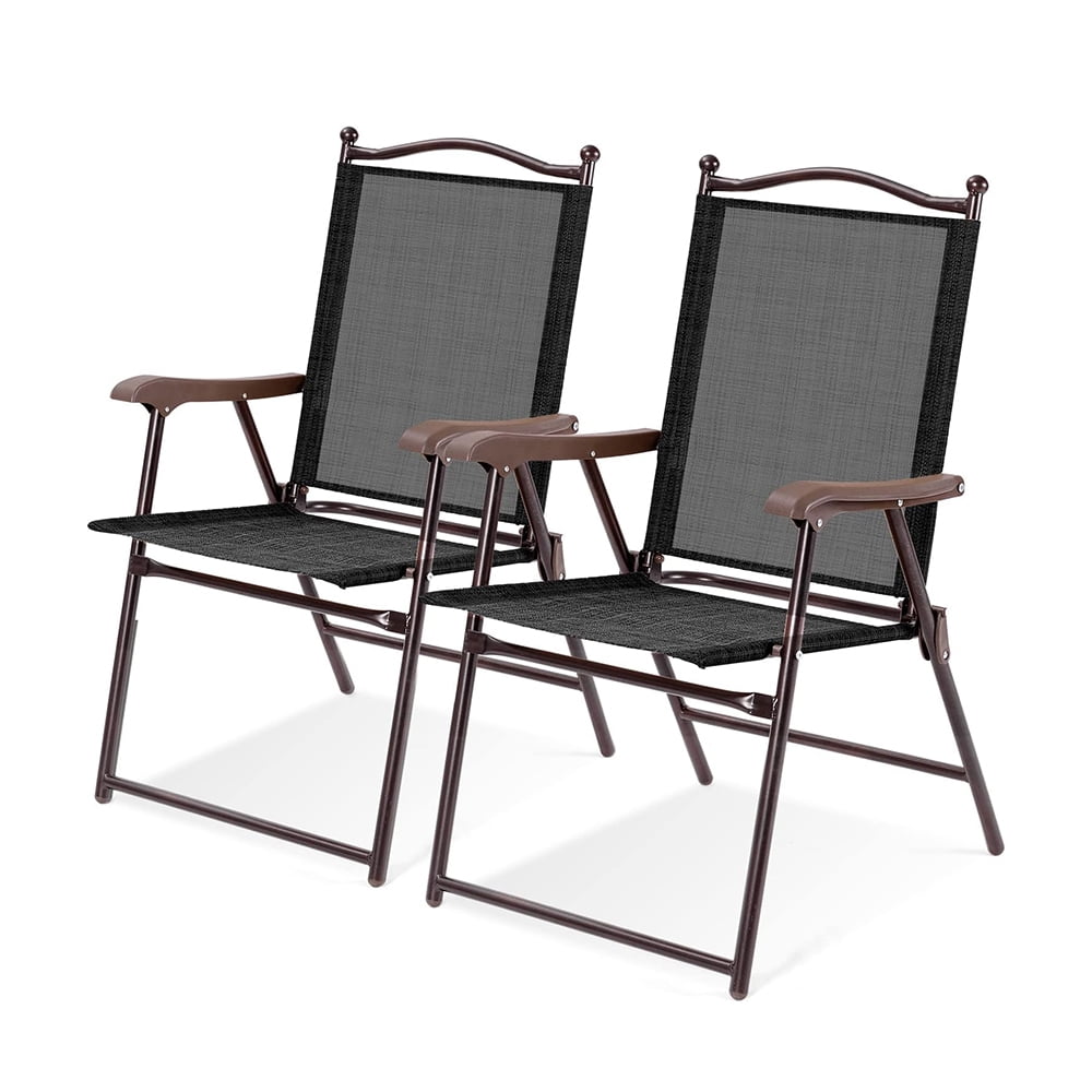 Beige Steel Frame Folding Outdoor Dining Chairs with Armrests
