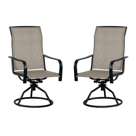 Set of 2 Patio Swivel Dining Chairs: 360° Rotating & 15° Rocking Motion, Ergonomic High-Back with All-Weather Textilene Fabric & Iron Frame for Backyard, Poolside, Porch & Garden