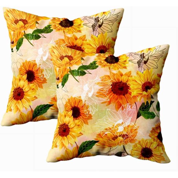 Set of 2 a Pattern Yellow Sunflowers a Watercolor Background Vintage Style Floral Repeat Print Throw Pillow Covers 18X18 Inch Decorative Pillow Cases for Couch Bedroom Living Room