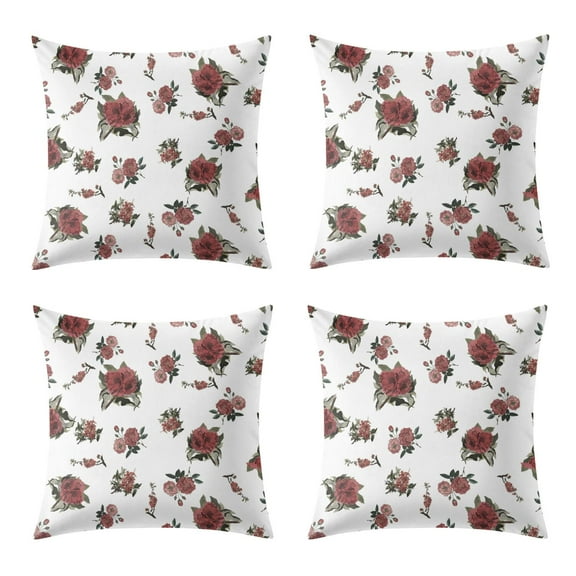 Set Of 2 Peach Skin Velvet Red Flower on White Throw Pillow Covers for Decorative Couch Pillows for Living Room,Boho Cute Outdoor Pillows Covers for Patio Garden18x18 Inches